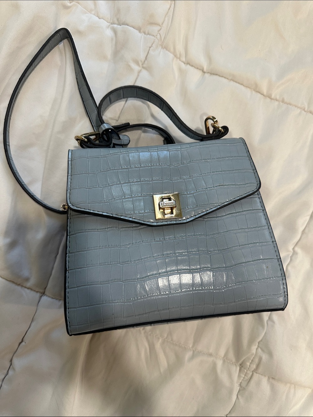 Dune London Croc-Embossed Pale Blue Crossbody Top-Handle Bag